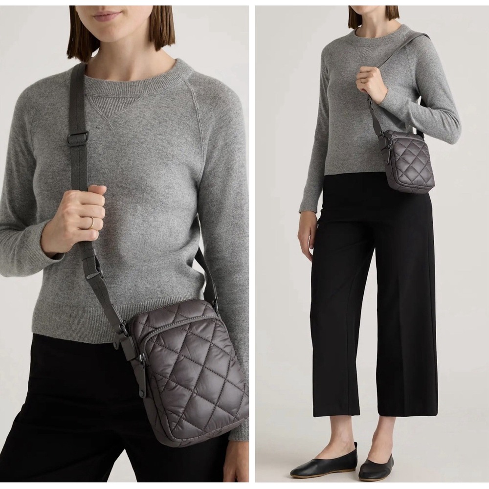 QUINCE TRANSIT QUILTED PHONE CROSSBODY Shoulder HANDBAG PURSE Charcoal